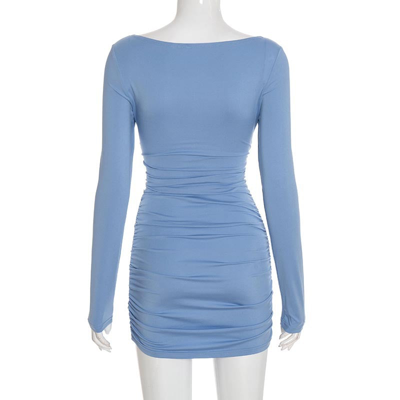 Sexy Ruched Long Sleeve Bodycon Mini Dress
