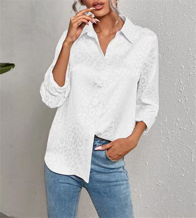 Women's Leopard Jacquard Button Down Shirt Long Sleeve