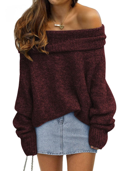 Women's Off Shoulder Batwing Oversized Chunky Knit Sweater