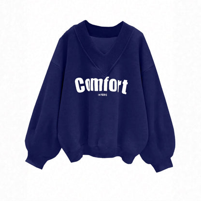 Womens Oversized V Neck Graphic Sweatshirt Bubble Sleeve