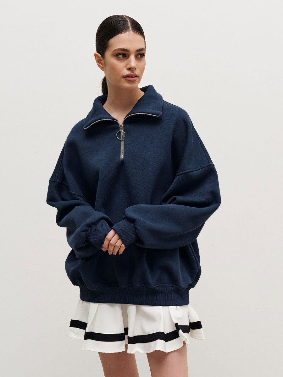 Women's Oversized Half Zip Collared Sweatshirt