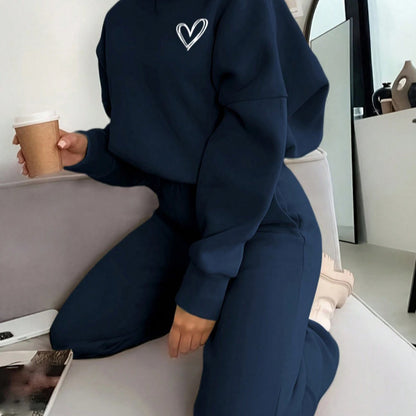 Women's Heart Embroidered Hoodie Wide Leg Sweatpants Set
