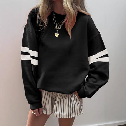 Women's Oversized Striped Sleeve Crewneck Sweatshirt