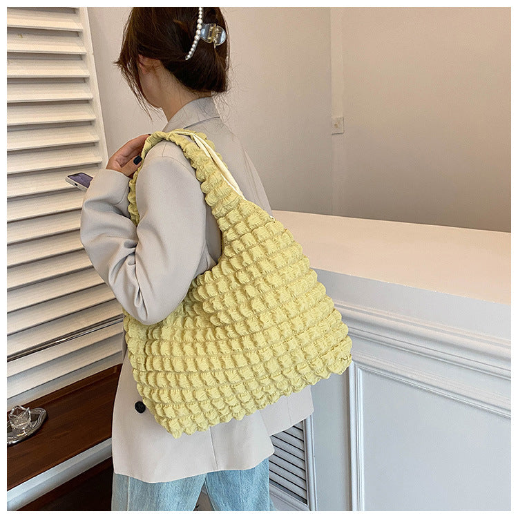 Textured Bubble Knit Shoulder Tote in Rose Pink
