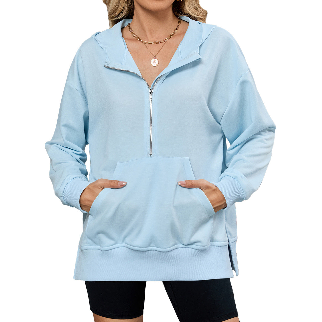 Womens Half Zip Hoodie Oversized Pocket Sweatshirt