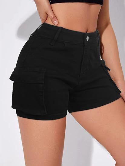 High-Waisted Slim-Fit Cargo Shorts with Pockets for Women