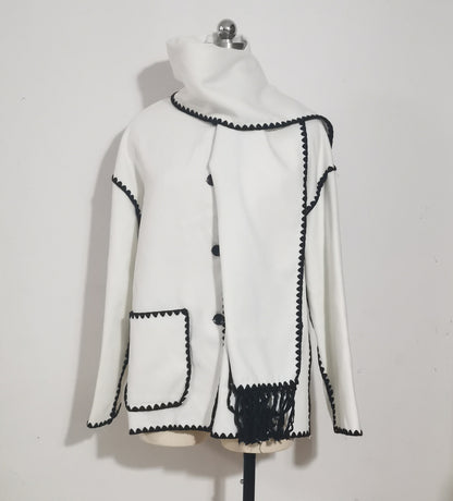 Women's Oversized Faux Wool Scarf Coat With Fringe