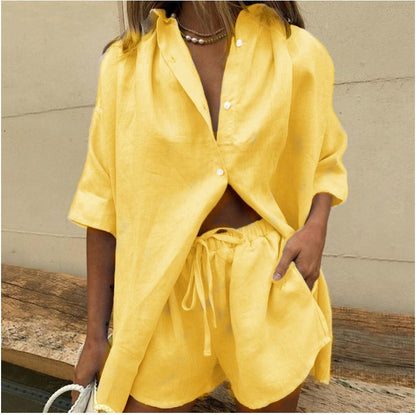 Women's Button Down Shirt & Shorts Matching Set
