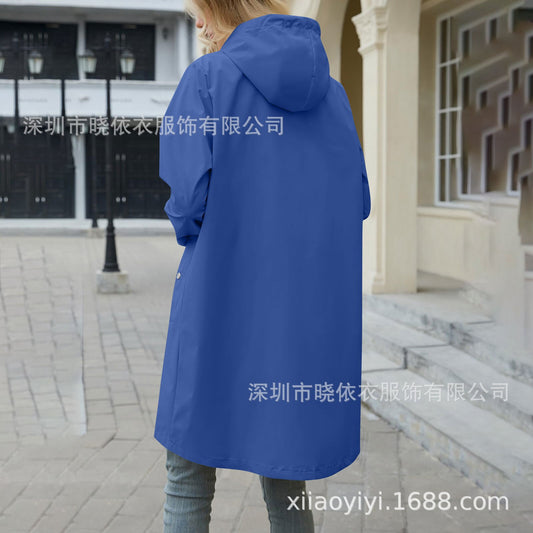 Women's Long Hooded Waterproof Trench Jacket