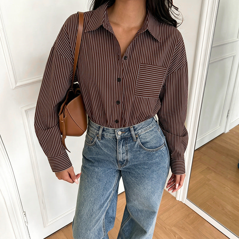 Striped Shirt Jumpsuit Button Front Cropped Pants