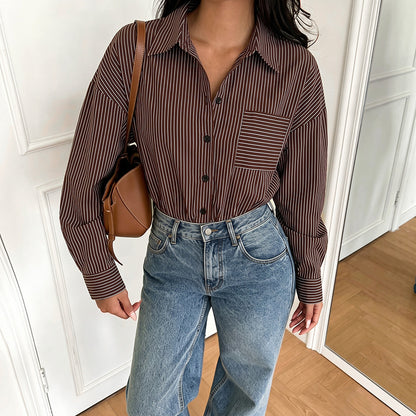 Striped Shirt Jumpsuit Button Front Cropped Pants