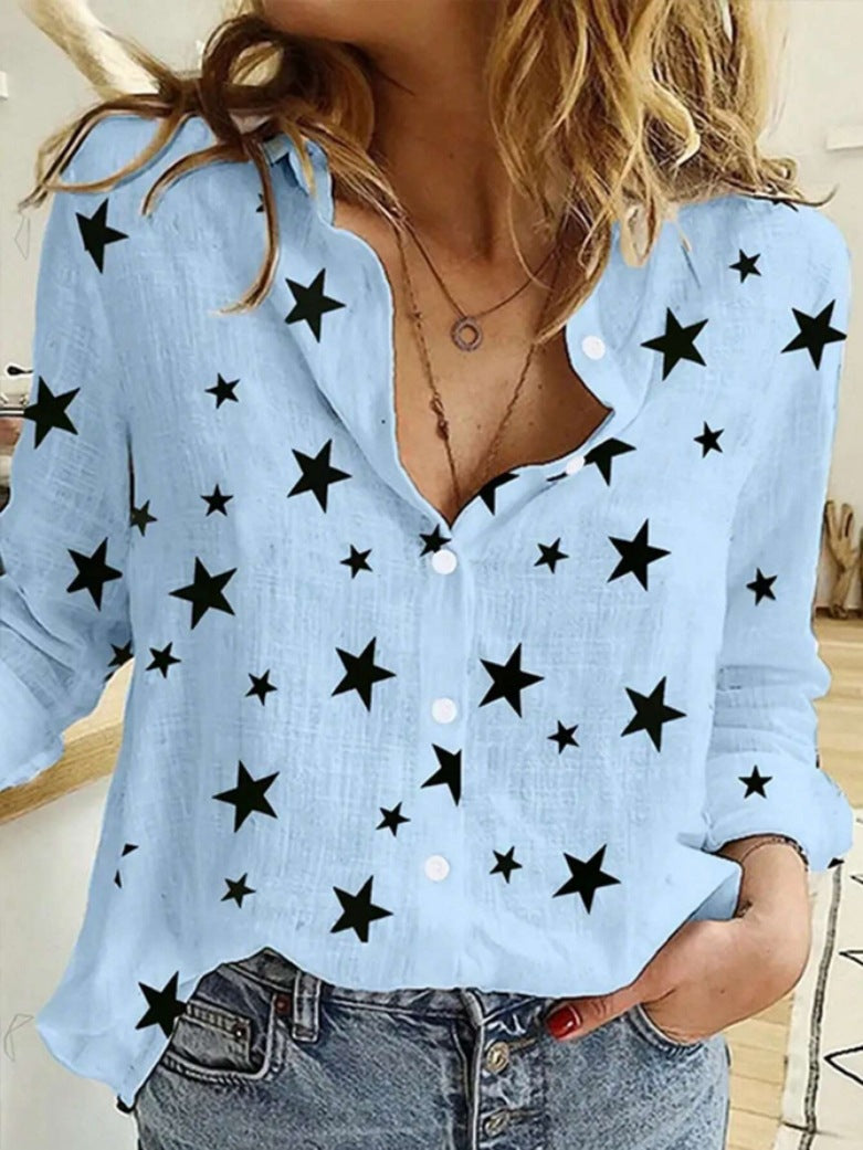 Women's Polka Dot Linen Long Sleeve Button Down Shirt