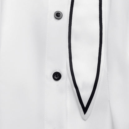 Contrast Trim Tie Neck Peplum Button Down Blouse