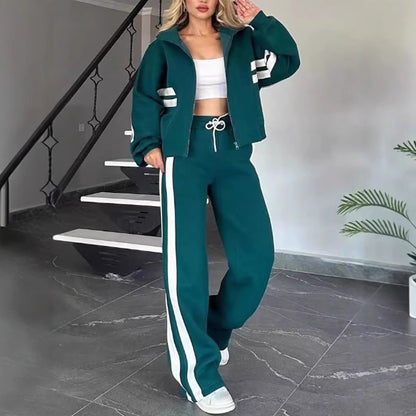 Y2K Striped Zip Up Jacket & Pants Tracksuit Set