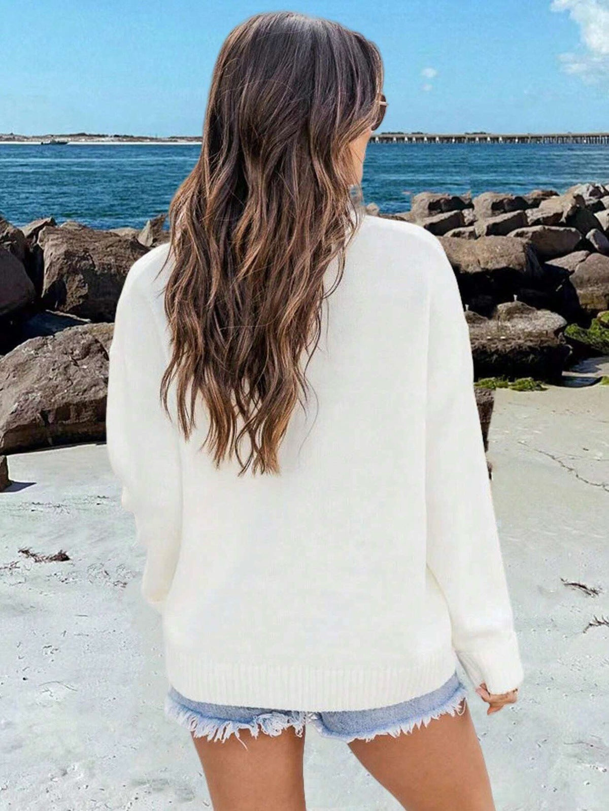 Oversized American Flag Crewneck Knit Sweater