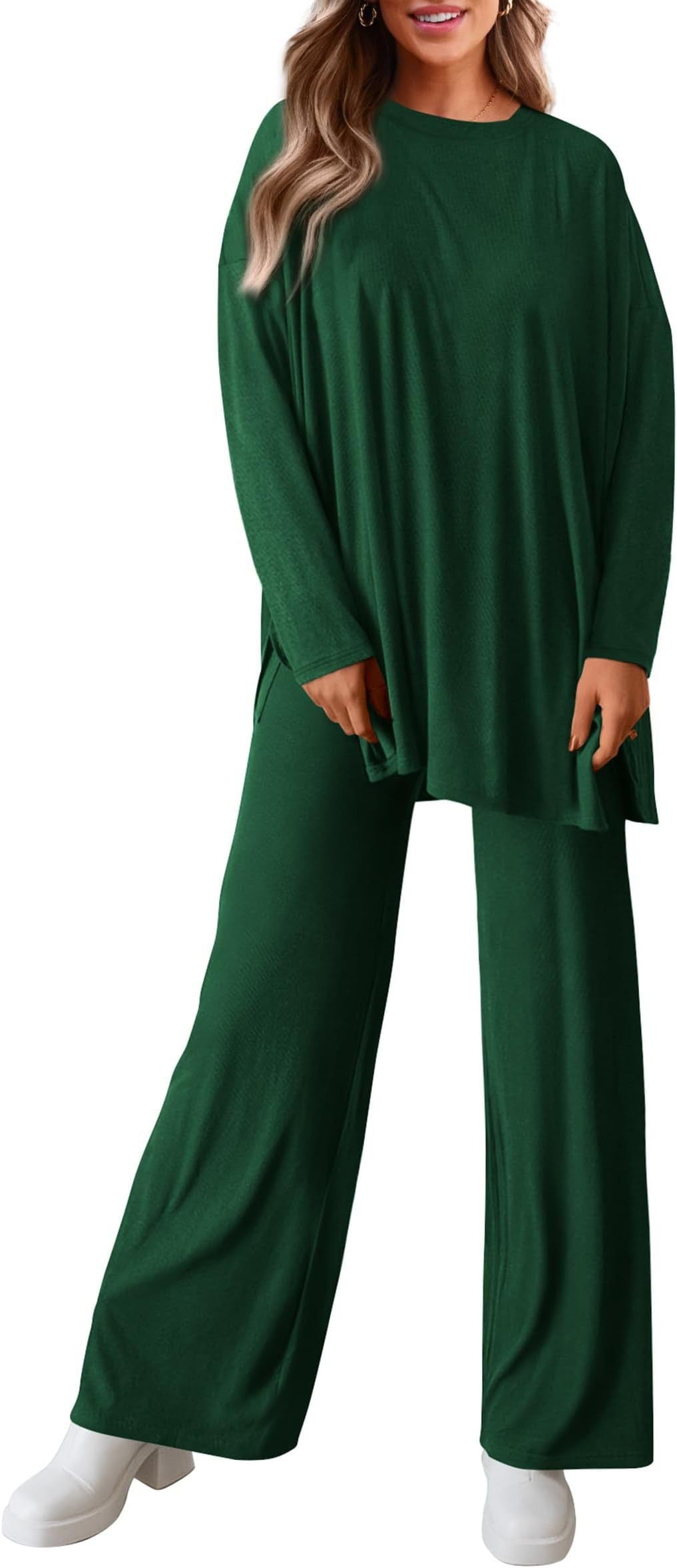 Women's Two Piece Lounge Set Long Sleeve Wide Leg Pants