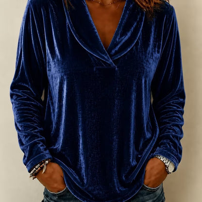 Women's Velvet Ruffle V-Neck Bell Sleeve Top