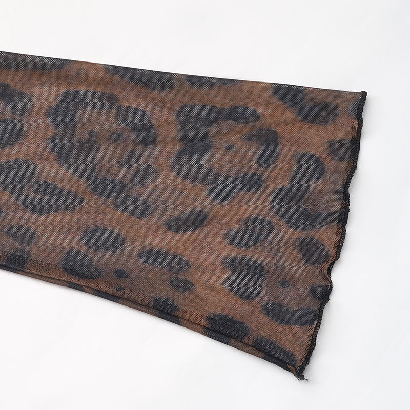 Fashion Leopard Print Sexy Mesh Stitching Horn Sleeve Onesie