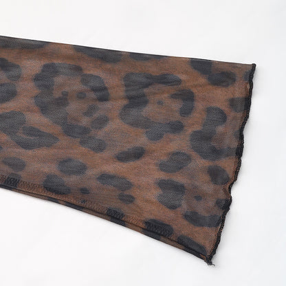Fashion Leopard Print Sexy Mesh Stitching Horn Sleeve Onesie