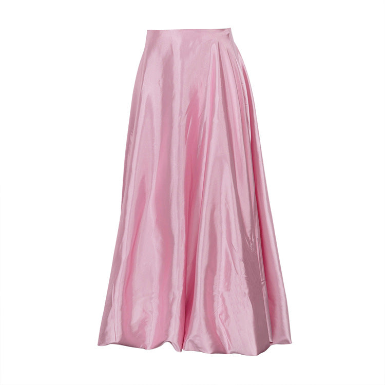 Women's High Waist Balloon Midi Skirt Solid Casual Chic