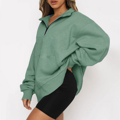 Oversized Half Zip Fleece Pullover Sweatshirt with Pocket