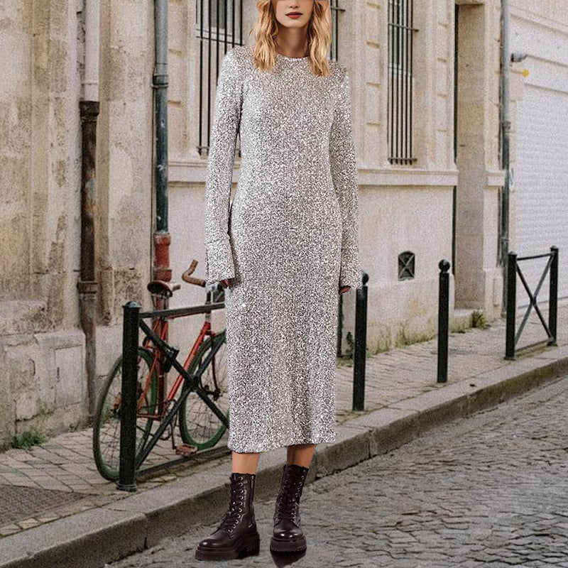 Sequin Long Sleeve Midi Dress Party Punk Streetwear Edgy