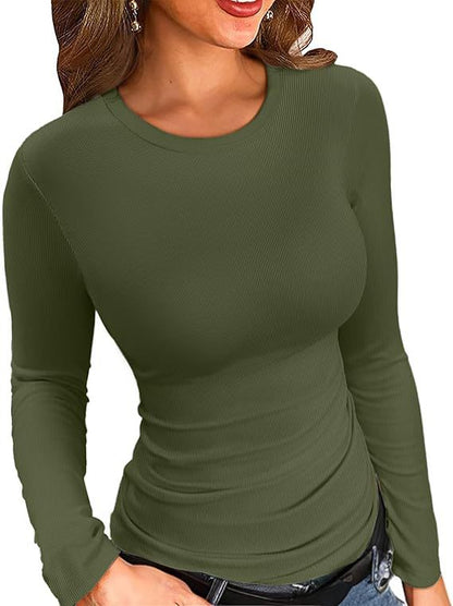 Ribbed Mock Neck Long Sleeve Slim Fit Top