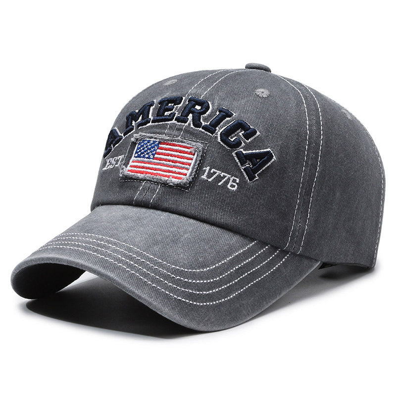 Vintage America Flag Embroidered Washed Baseball Cap