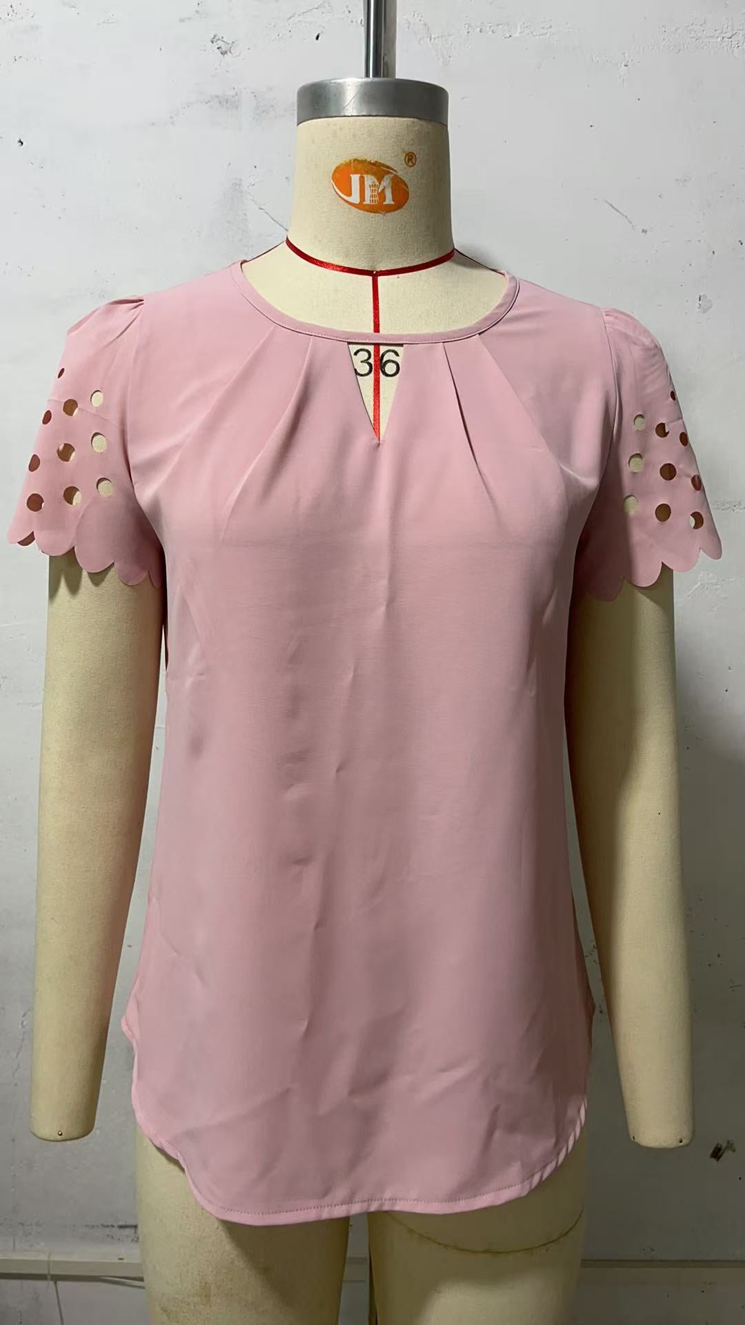 V Neck Eyelet Sleeve Chiffon Blouse Casual Summer Top