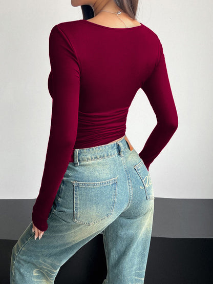 Women's Square Neck Long Sleeve Fitted Soft Top