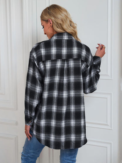 Plaid Flannel Shirt Button Front Oversized Fit