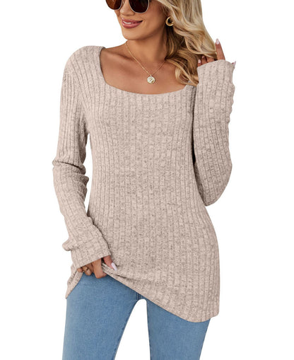 Long Sleeve Square Collar Casual Top