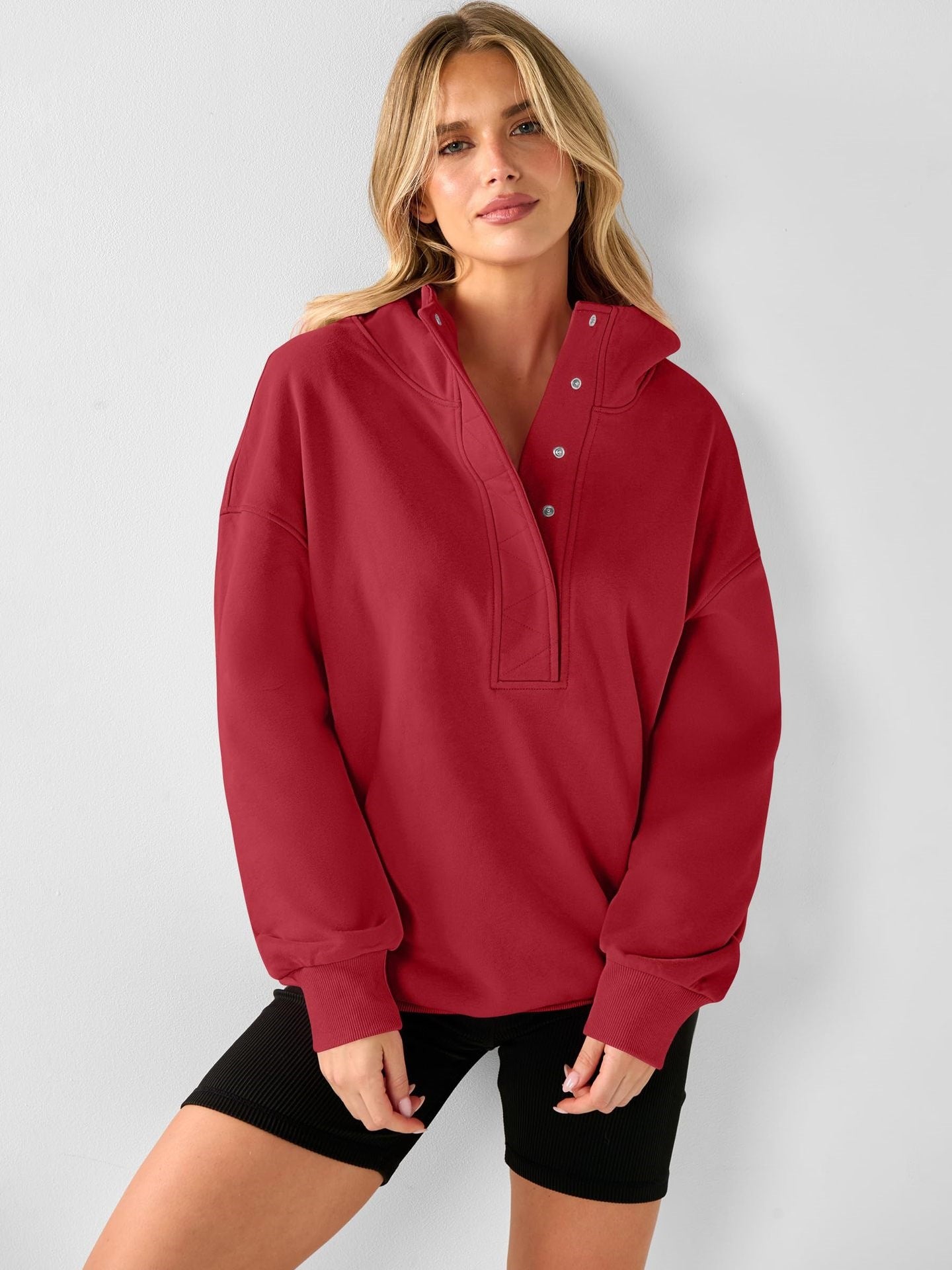 Snap Button Oversized Pullover Hoodie Sweatshirt