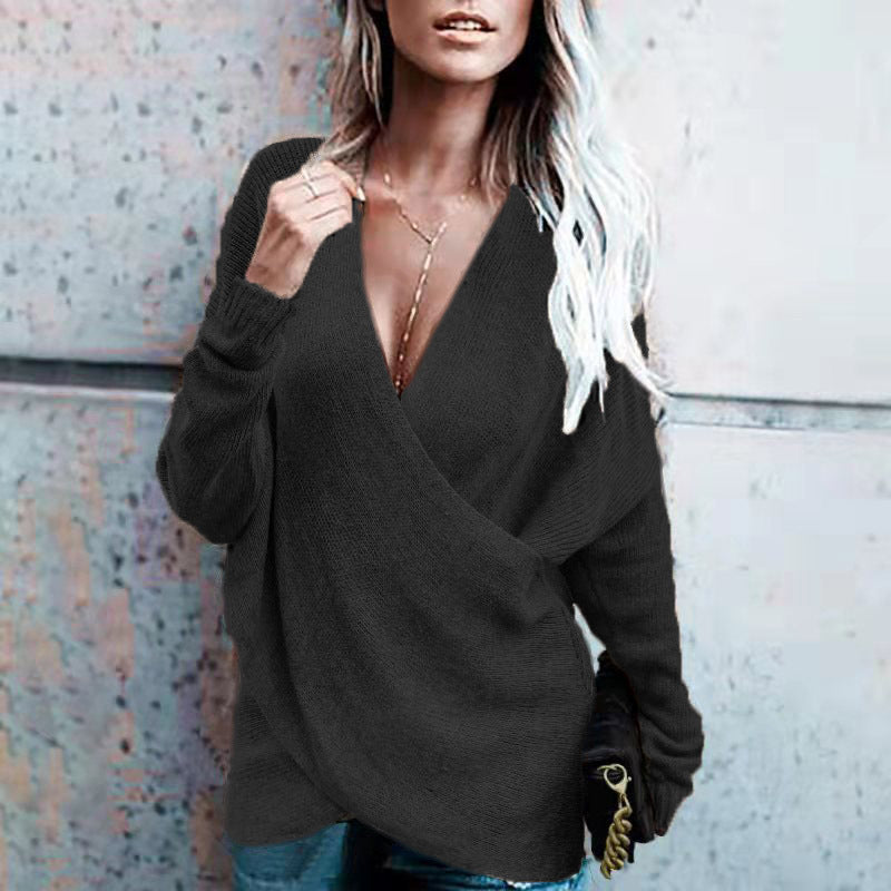 Women's Cross Front V Neck Oversized Knit Sweater