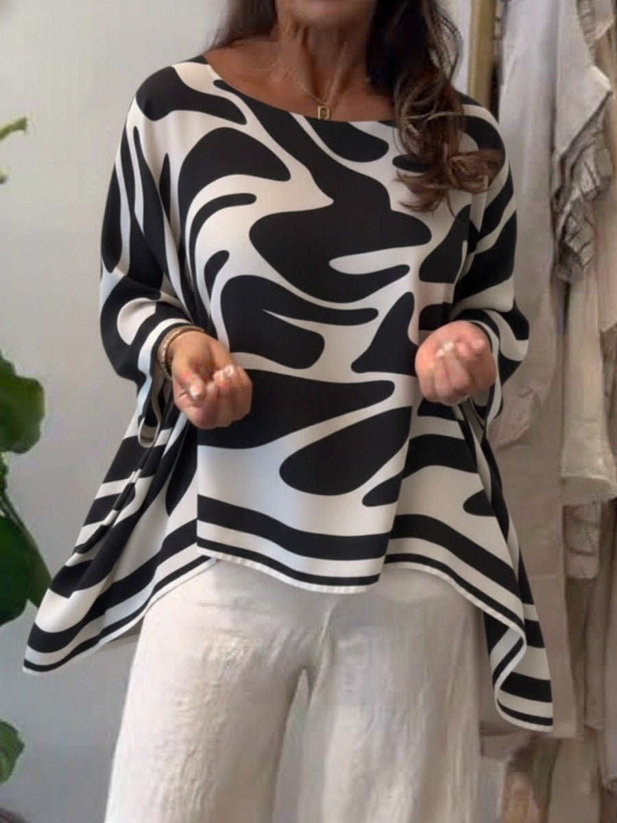 Women's Oversized Abstract Print Long Sleeve Casual Blouse