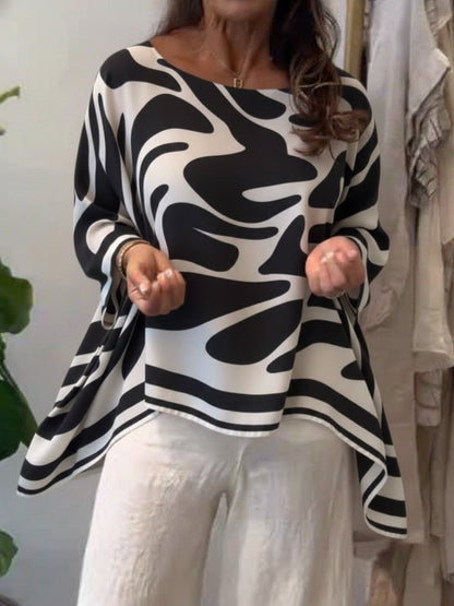 Women's Oversized Abstract Print Long Sleeve Casual Blouse