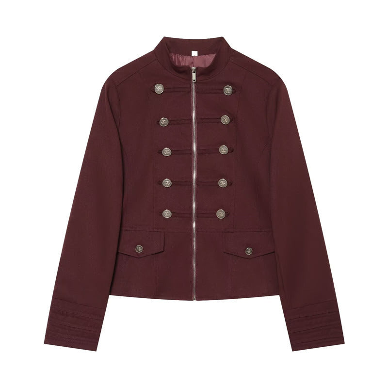 Women's Stand Collar Button Detail Cropped Blazer