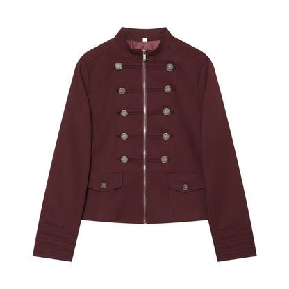 Women's Stand Collar Button Detail Cropped Blazer