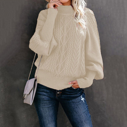 Women's Oversized Mock Neck Cable Knit Pullover Sweater