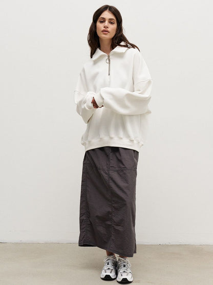 Women's Oversized Half Zip Collared Sweatshirt