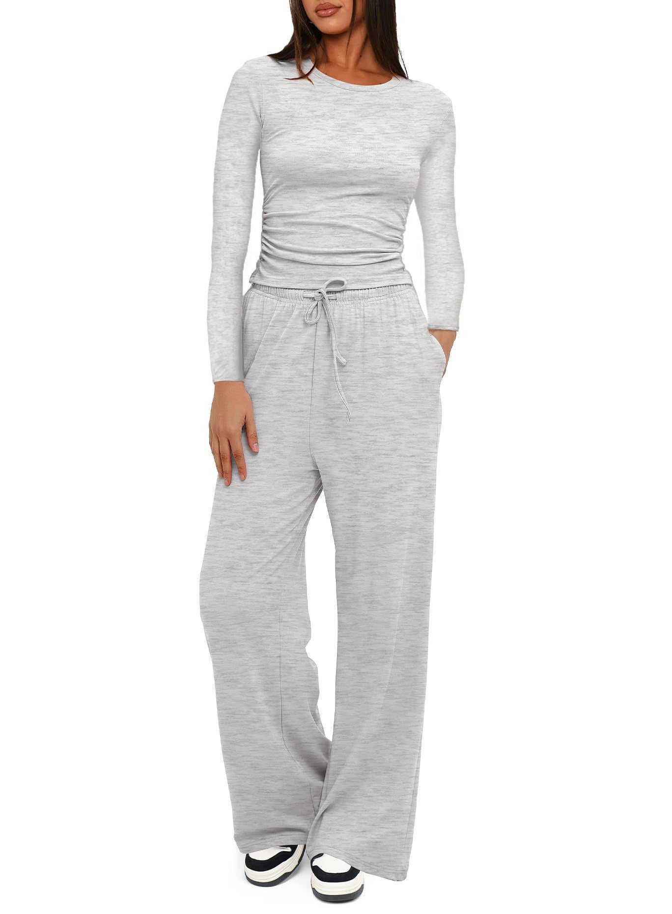 Women's 2 Piece Lounge Set Long Sleeve Top Wide Leg Pants