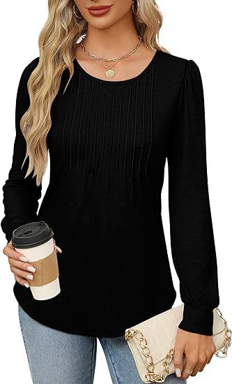 Solid Cotton Pintuck Blouse Long Sleeve Work Top