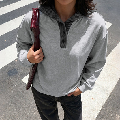 Women's Oversized Color Block Henley Hoodie