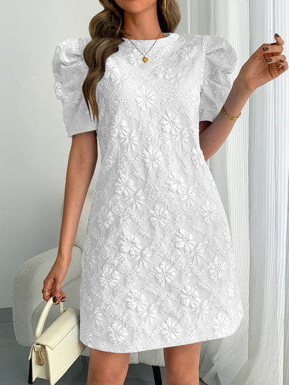 Puff Sleeve Jacquard Textured Mini Dress