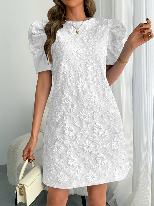 Puff Sleeve Jacquard Textured Mini Dress
