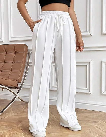 High Waist Cotton Wide Leg Drawstring Pants