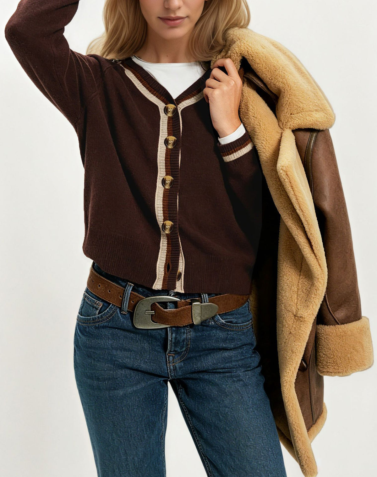 Women's Color Block V-Neck Button Front Cardigan