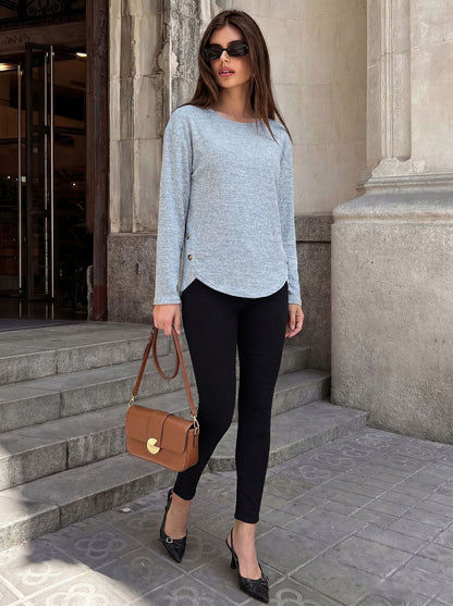 Women's Oversized Side Button Long Sleeve Tunic Top