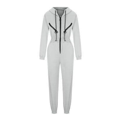 Women's Oversized Zip-Up Hooded Fleece Jumpsuit