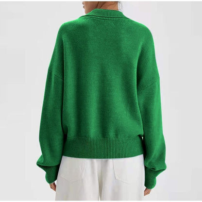 Women's Oversized Polo Collar Knit Sweater Pullover